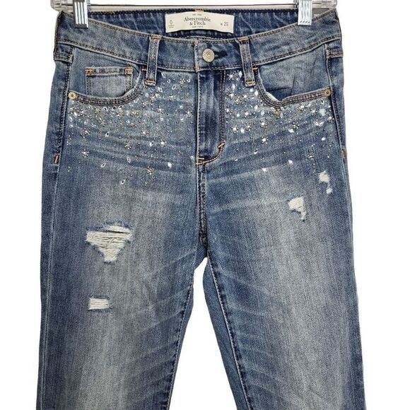 Abercrombie & Fitch The A&F High Rise Embellished Super Skinny Jean Sz 0 - Picture 2 of 12